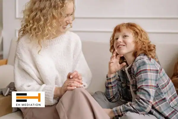 Happy mother and child after sorting child arrangements mediation Shildon
